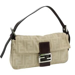 VTG Y2K Fendi Zucca Women’s Beige Canvas Monogram Baguette Shoulder Bag Purse